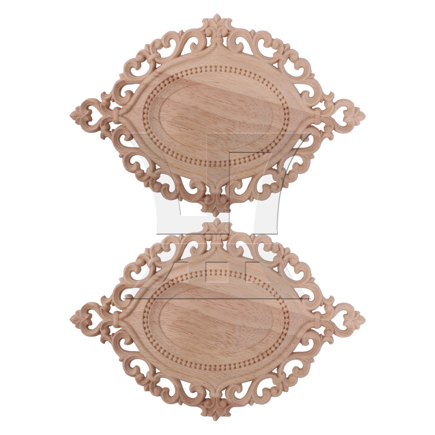 BQLZR 2 Pieces Unpainted Oval Shaped Wood Carving Decal for Home Decoration 22x15cm