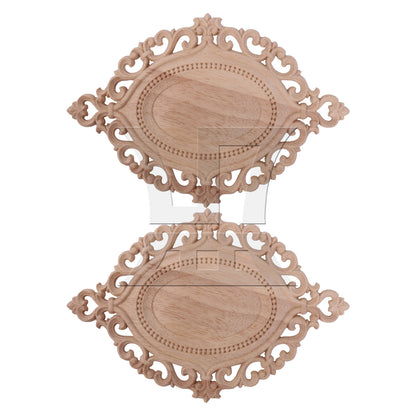 BQLZR 2 Pieces Unpainted Oval Shaped Wood Carving Decal for Home Decoration 22x15cm