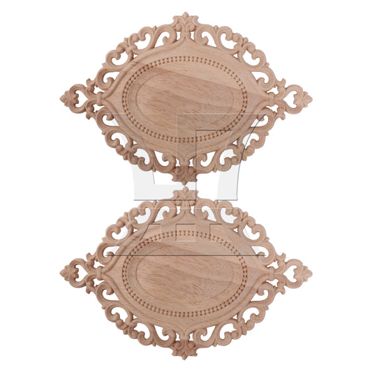 BQLZR 2 Pieces Unpainted Oval Shaped Wood Carving Decal for Home Decoration 22x15cm