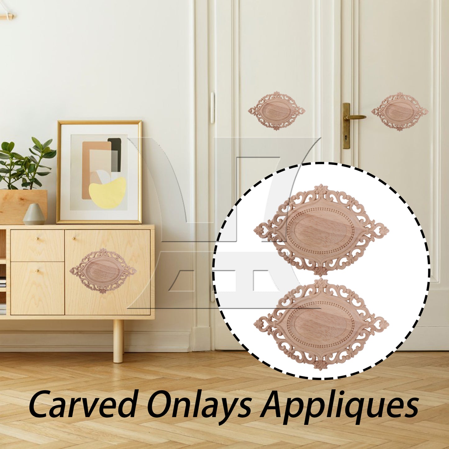 BQLZR 2 Pieces Unpainted Oval Shaped Wood Carving Decal for Home Decoration 22x15cm