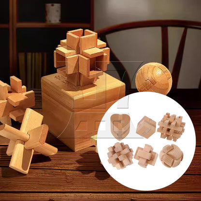 BQLZR 6-in-1 Lu Ban Lock Wooden Puzzles Set for DIY Decoration Difficulty Level 5