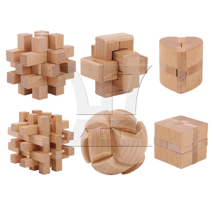 BQLZR 6-in-1 Lu Ban Lock Wooden Puzzles Set for DIY Decoration Difficulty Level 5