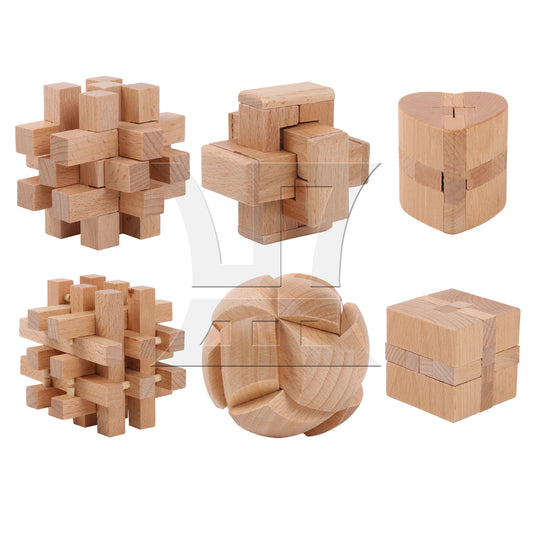BQLZR 6-in-1 Lu Ban Lock Wooden Puzzles Set for DIY Decoration Difficulty Level 5
