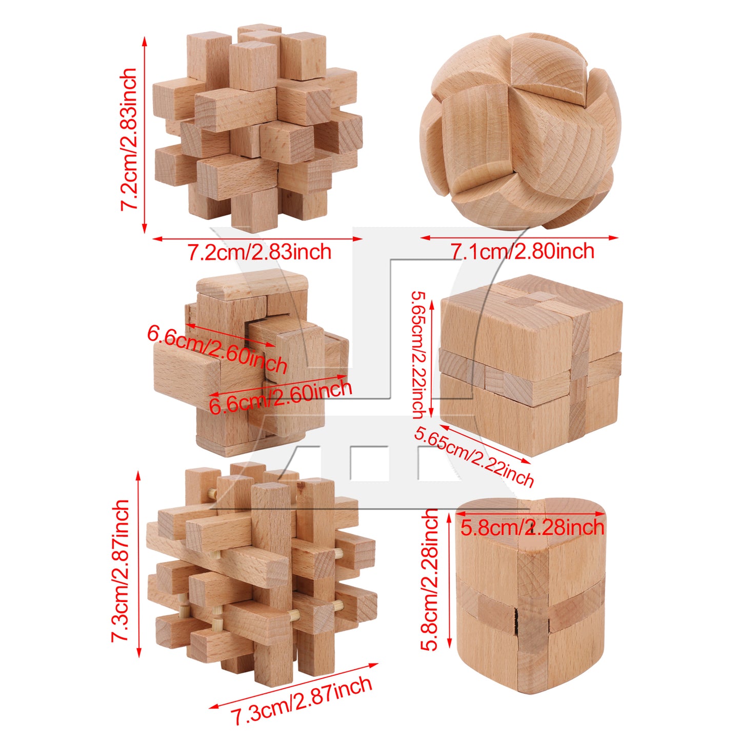 BQLZR 6-in-1 Lu Ban Lock Wooden Puzzles Set for DIY Decoration Difficulty Level 5