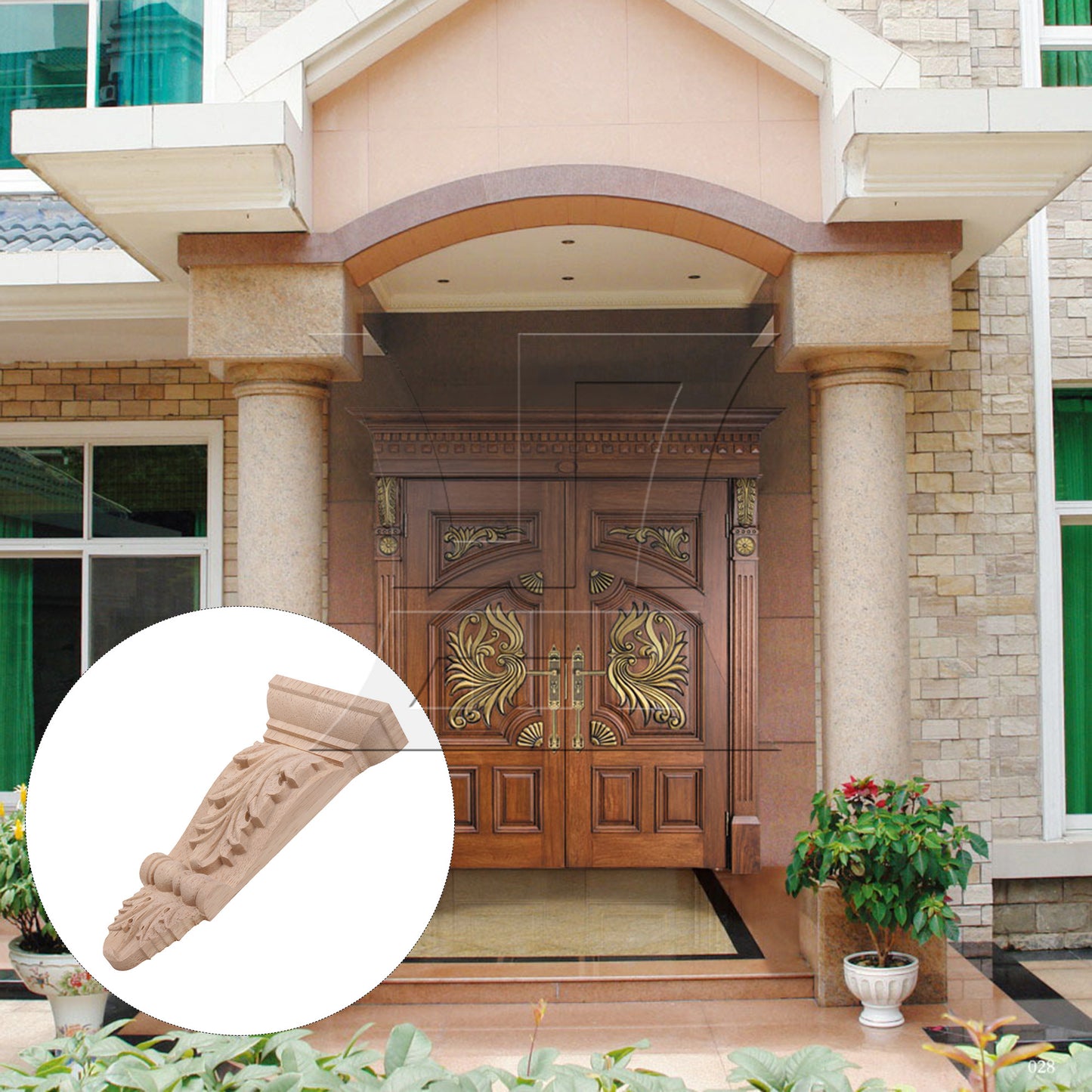 BQLZR Wood Carved Corner Onlay Furniture Door Decal 80x25x160mm Unpainted