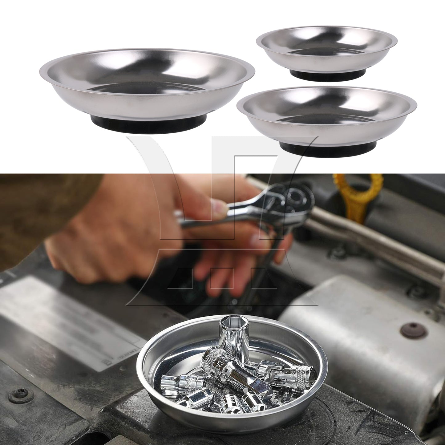 BQLZR 3 Piece Round Magnetic Parts Tray for Socket Screw & Nuts 3 inch 4 inch 6 inch