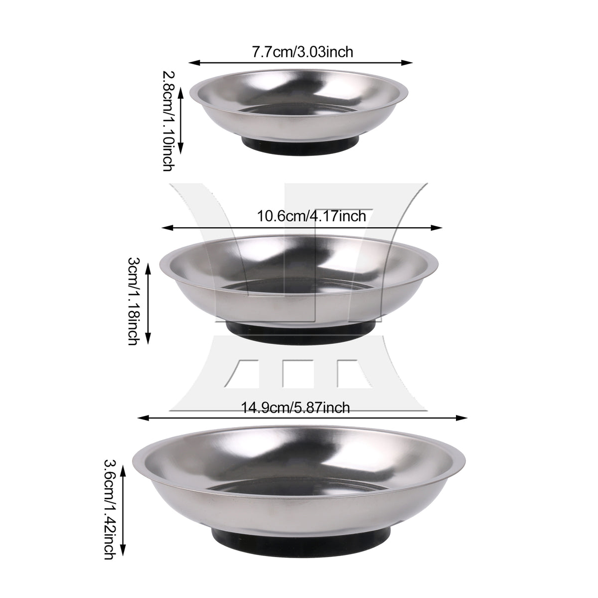 BQLZR 3 Piece Round Magnetic Parts Tray for Socket Screw & Nuts 3 inch 4 inch 6 inch