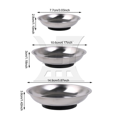 BQLZR 3 Piece Round Magnetic Parts Tray for Socket Screw & Nuts 3 inch 4 inch 6 inch