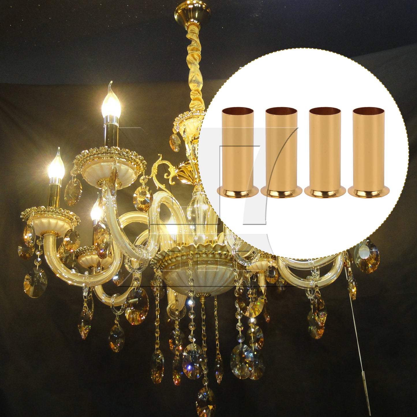 BQLZR 4 Pieces E14 Chandelier Socket Sleeves 3.15" Tall x 1.18" Diameter Gold Set