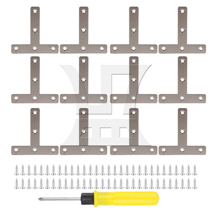 BQLZR T Shape Bracket Corner Brace 80x80mm for Cabinet Silver w/ Screws Pack of 12