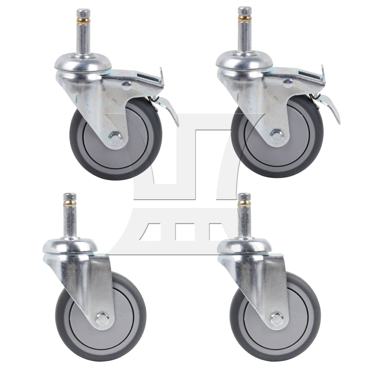 BQLZR 4Pieces Swivel Stem Caster 3" Replacement Wheels w/ Brakes for DIY Replacement