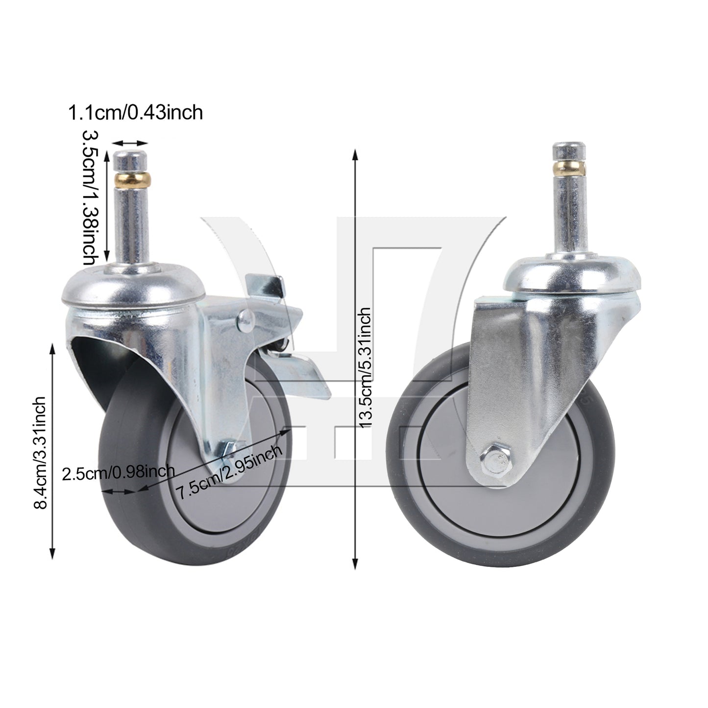 BQLZR 4Pieces Swivel Stem Caster 3" Replacement Wheels w/ Brakes for DIY Replacement