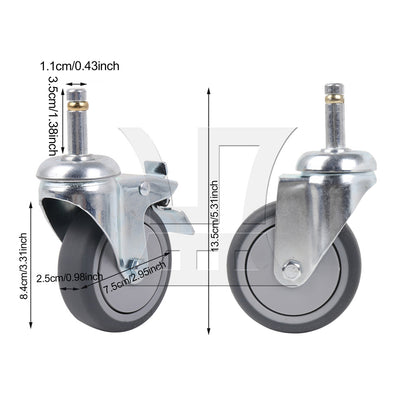 BQLZR 4Pieces Swivel Stem Caster 3" Replacement Wheels w/ Brakes for DIY Replacement