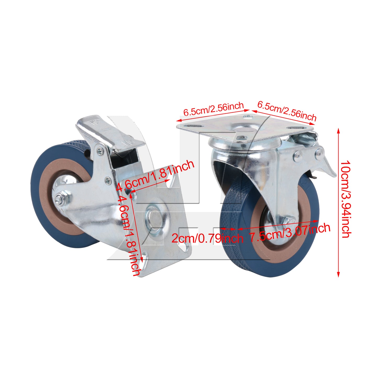 BQLZR 4 Pieces Swivel Stem Caster 3" Replacement Wheels w/ Flat Brakes for Home DIY