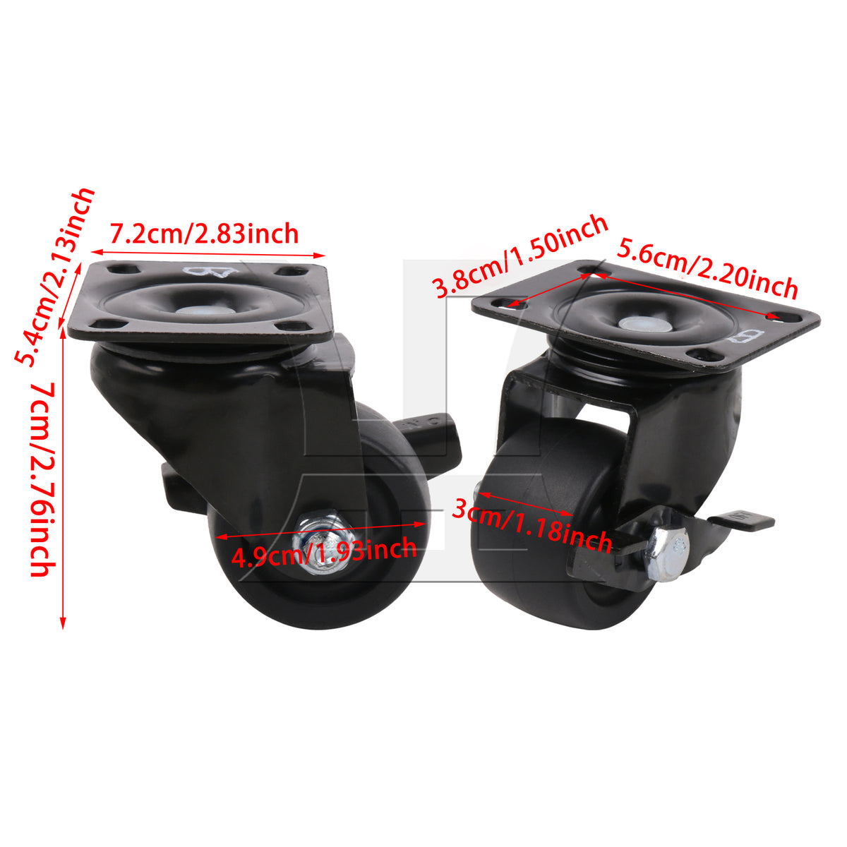 BQLZR 4 Pieces Swivel Casters 2" Replacement Wheels Black with Brakes for Home DIY