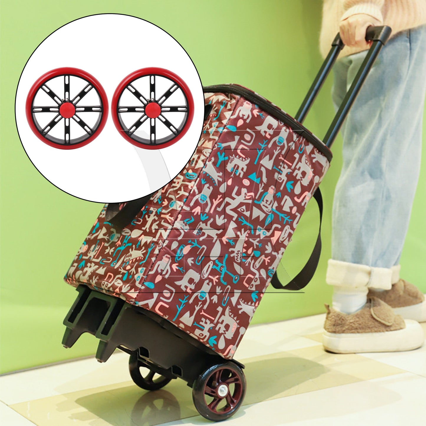 BQLZR 2 Pcs Shopping Cart Wheels 6 Inch Diameter PU Tires Trolley Bearings Wheel Red