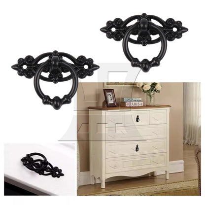 BQLZR 2 Pieces Vintage Ring Pull Handle for Cabinet Dresser Drawer 2.56"x1.73" Black