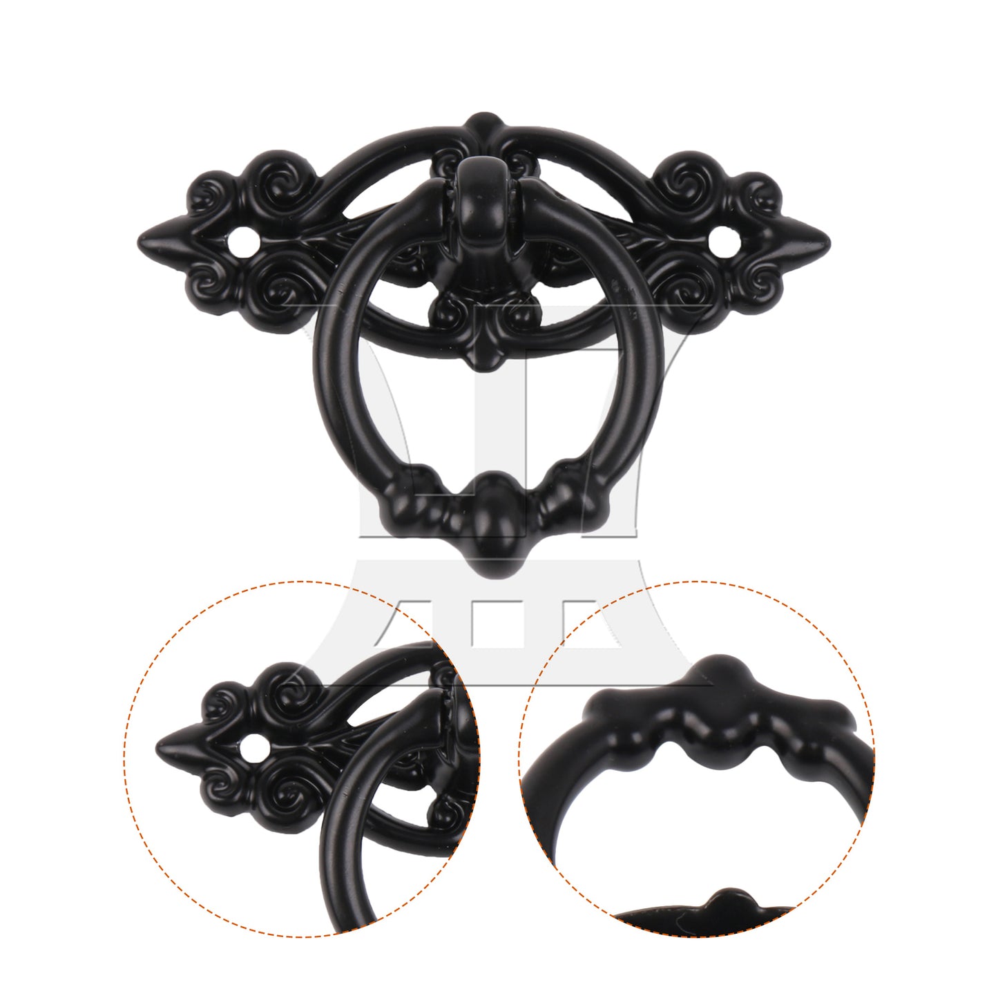 BQLZR 2 Pieces Vintage Ring Pull Handle for Cabinet Dresser Drawer 2.56"x1.73" Black