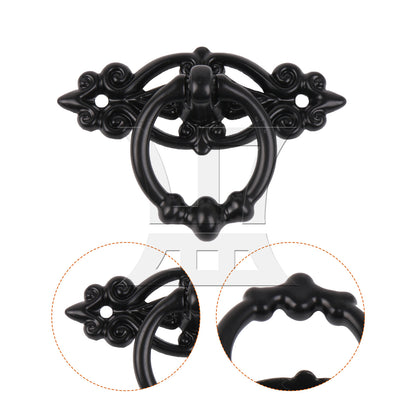 BQLZR 2 Pieces Vintage Ring Pull Handle for Cabinet Dresser Drawer 2.56"x1.73" Black