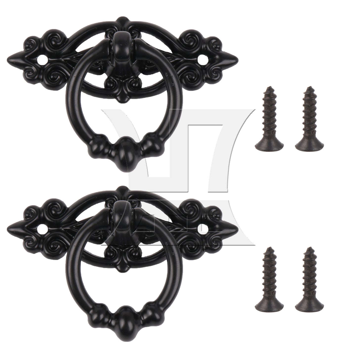 BQLZR 2 Pieces Vintage Ring Pull Handle for Cabinet Dresser Drawer 2.56"x1.73" Black