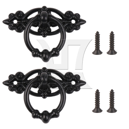 BQLZR 2 Pieces Vintage Ring Pull Handle for Cabinet Dresser Drawer 2.56"x1.73" Black