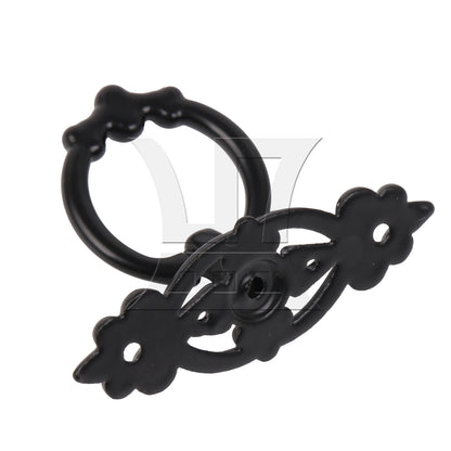 BQLZR 2 Pieces Vintage Ring Pull Handle for Cabinet Dresser Drawer 2.56"x1.73" Black