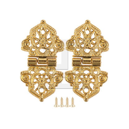 BQLZR 2 Pieces Retro Style Engraved Decorative Hinges 2.09" x 1.1" for Gift Box Gold