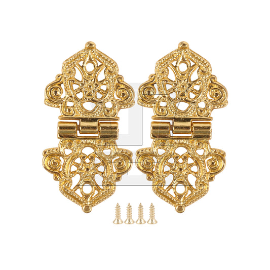 BQLZR 2 Pieces Retro Style Engraved Decorative Hinges 2.09" x 1.1" for Gift Box Gold