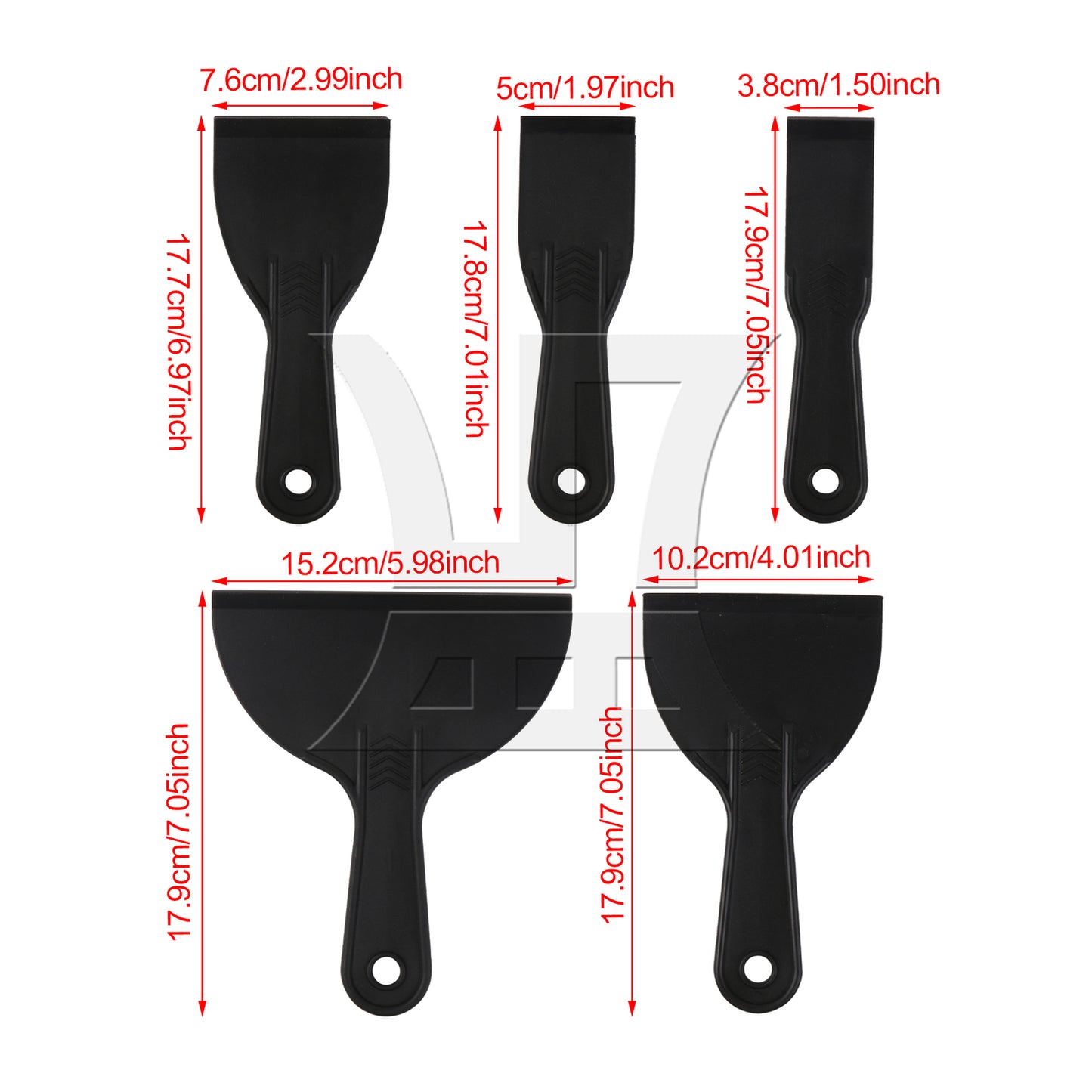 BQLZR 5 Pieces Plastic Glass Scrapers Filling Spreader Putty Mixer 1.5" to 6" Set