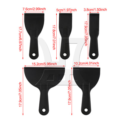BQLZR 5 Pieces Plastic Glass Scrapers Filling Spreader Putty Mixer 1.5" to 6" Set