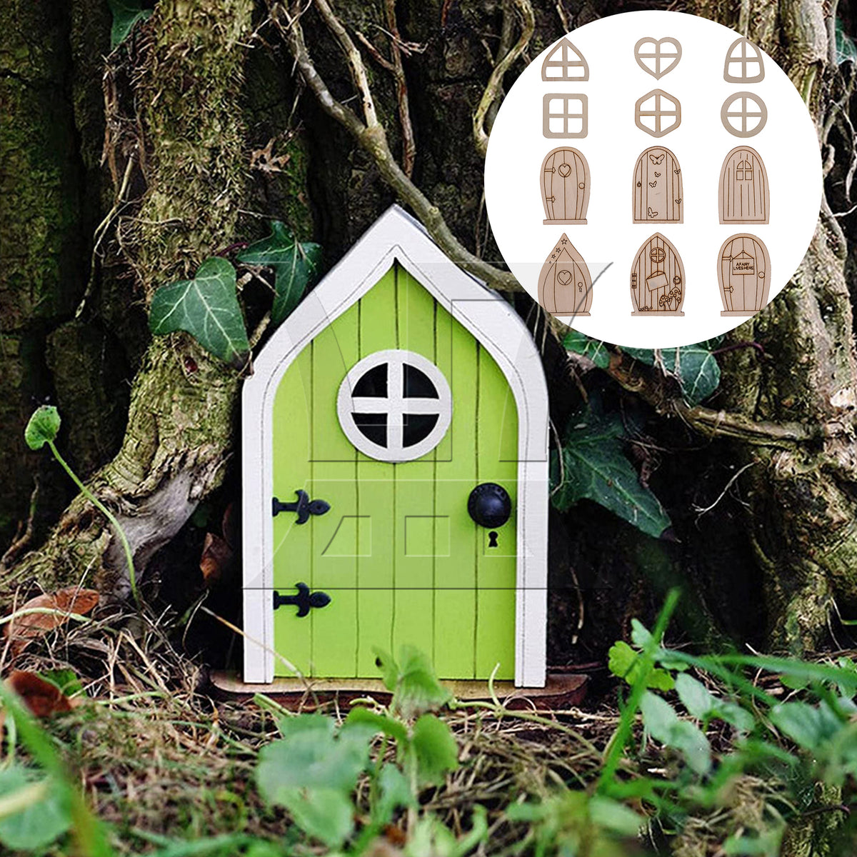 BQLZR 48pcs Mini Doors and Windows Wooden Garden Door