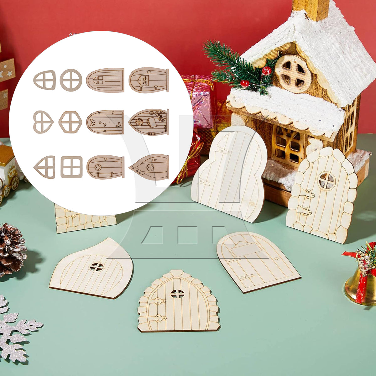 BQLZR 48pcs Mini Doors and Windows Wooden Garden Door