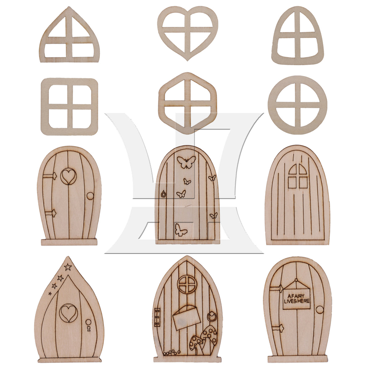 BQLZR 48pcs Mini Doors and Windows Wooden Garden Door