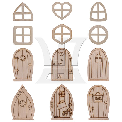 BQLZR 48pcs Mini Doors and Windows Wooden Garden Door