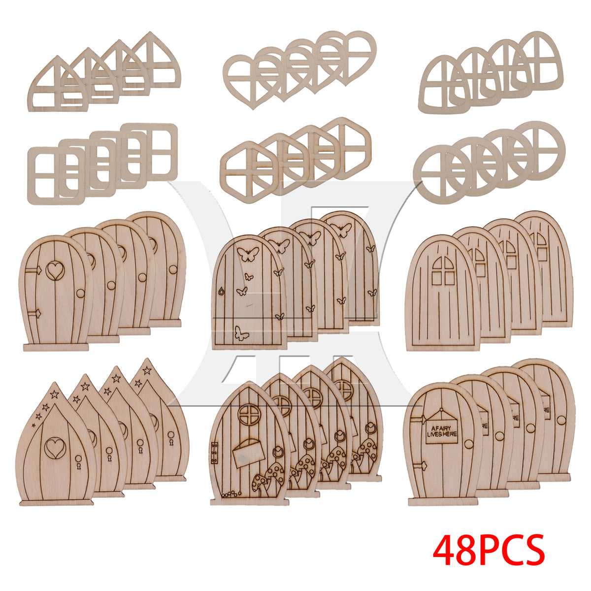 BQLZR 48pcs Mini Doors and Windows Wooden Garden Door