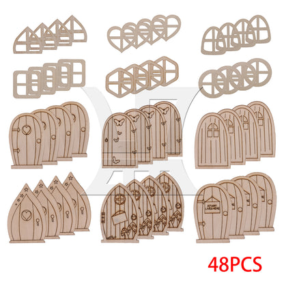BQLZR 48pcs Mini Doors and Windows Wooden Garden Door