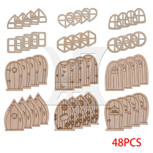 BQLZR 48pcs Mini Doors and Windows Wooden Garden Door