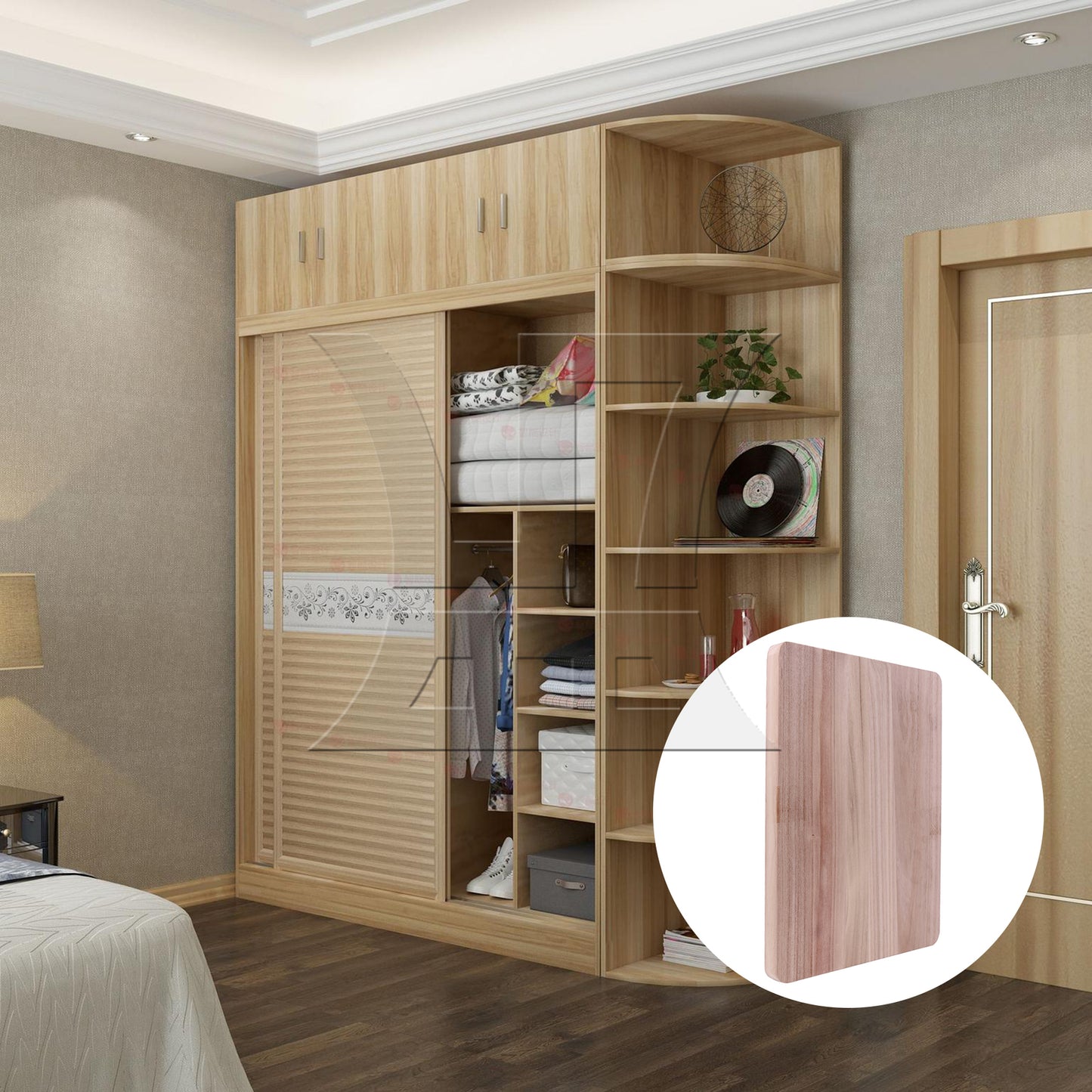 BQLZR 1PC Solid Wood Floating Shelves Round Corner Wardrobe Board 40x30x2.5cm Natural Color