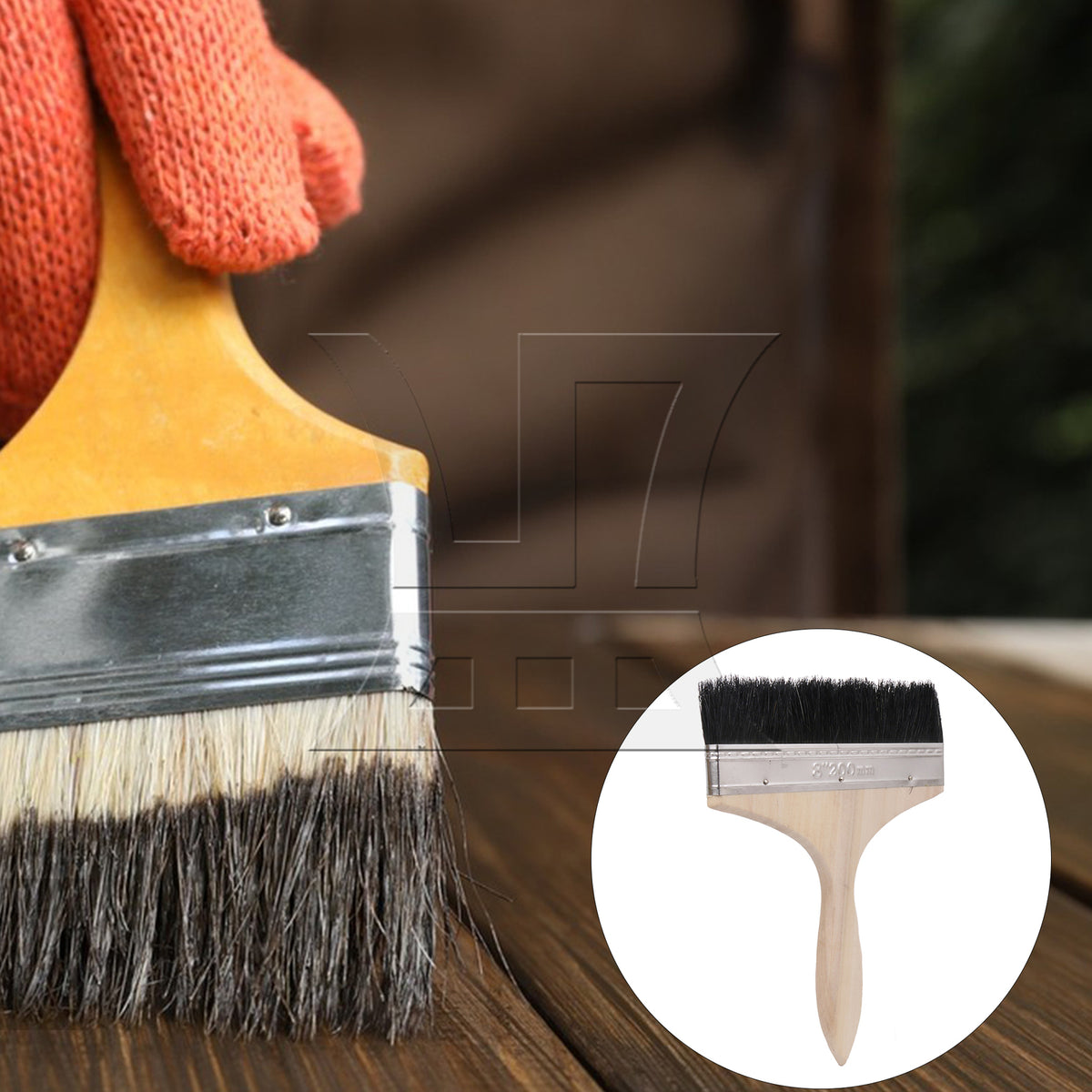 BQLZR 1pc Paint Brush Black Hard Bristles 8 Inches Wide for Wall Graffiti, Large Area Coloring