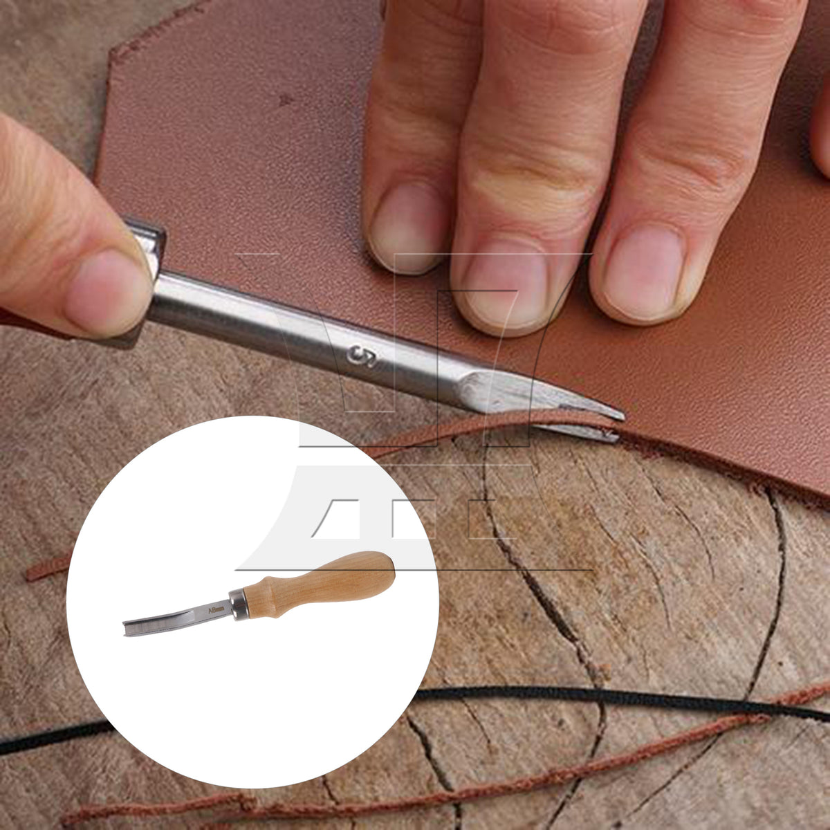 BQLZR 1pc Wooden Handle Leather Edge Skiving Beveler 8mm Wide Mouth Comfortable Hold Tools