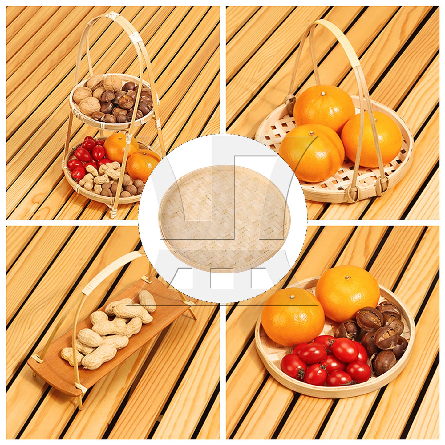 BQLZR 1pc Shallow Mouth Bamboo Tray, Round 30cm, Suitable For Family Dining Tables