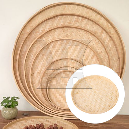 BQLZR 1pc Shallow Mouth Bamboo Tray, Round 30cm, Suitable For Family Dining Tables