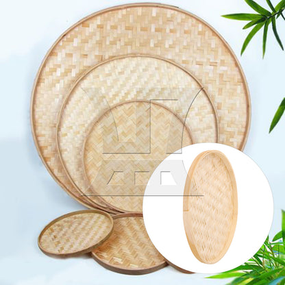 BQLZR 1pc Shallow Mouth Bamboo Tray, Round 30cm, Suitable For Family Dining Tables