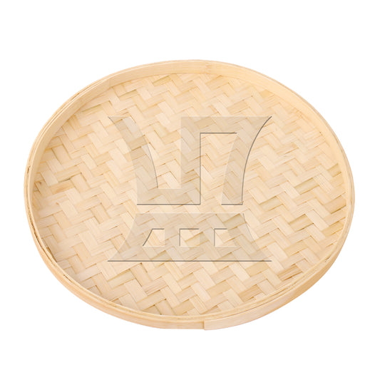BQLZR 1pc Shallow Mouth Bamboo Tray, Round 30cm, Suitable For Family Dining Tables