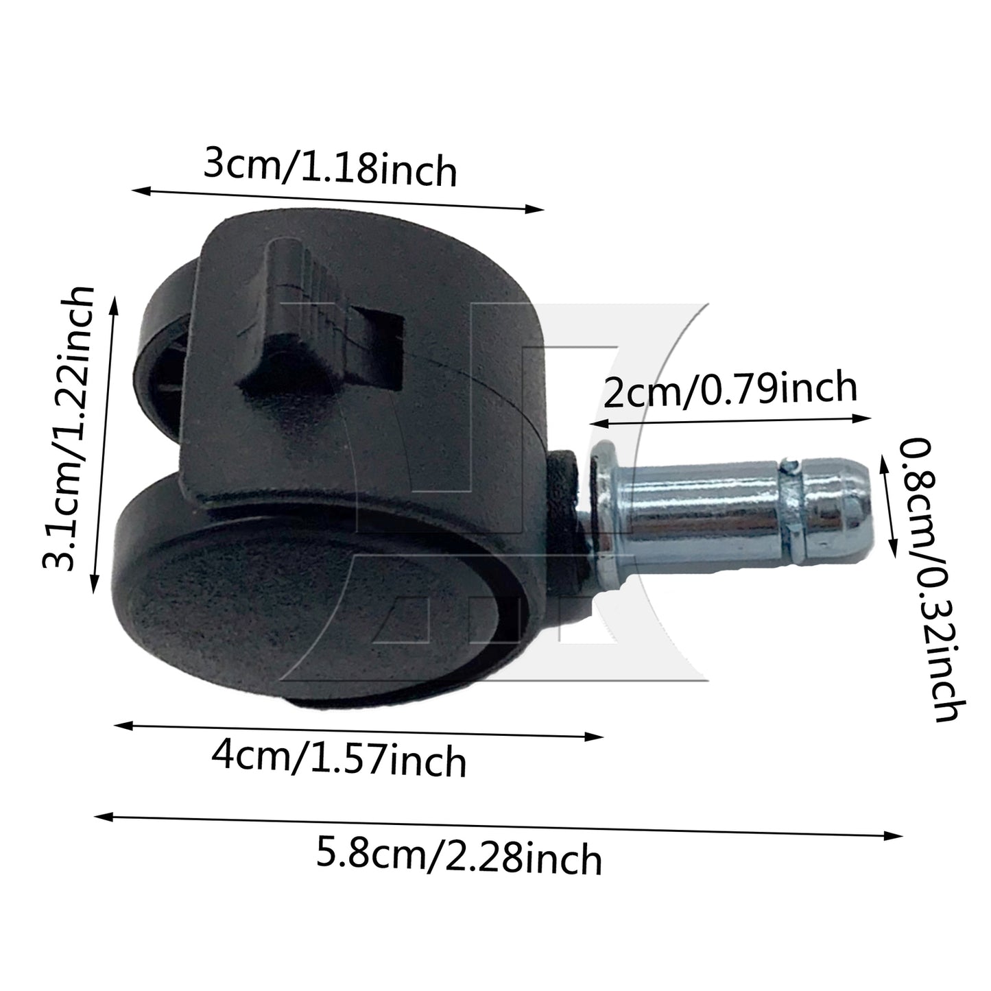 BQLZR 1pc 1inch Plastic Swivel Caster with Brake Rod 8x20mm Black for Official Chair Tea Table
