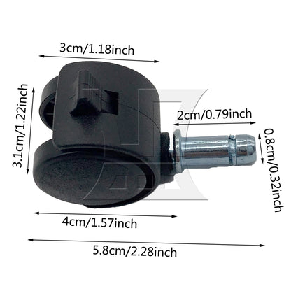 BQLZR 1pc 1inch Plastic Swivel Caster with Brake Rod 8x20mm Black for Official Chair Tea Table
