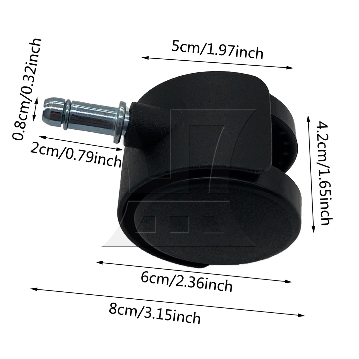 BQLZR 1pc 2inch Plastic Swivel Caster with Brake Rod 8x20mm Black for Official Chair Tea Table