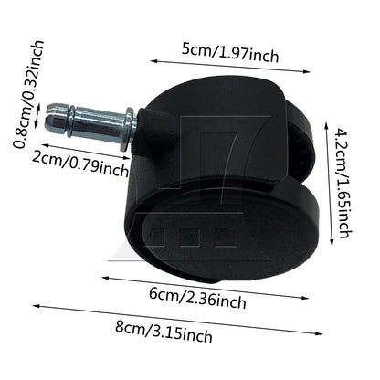 BQLZR 1pc 2inch Plastic Swivel Caster with Brake Rod 8x20mm Black for Official Chair Tea Table