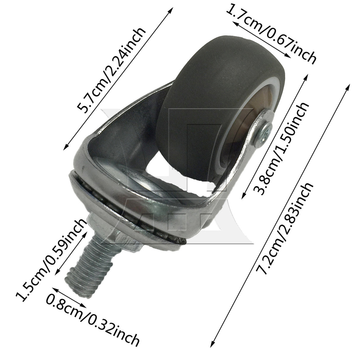 BQLZR 1pc 1.5inch Silent Swivel Caster Thread Rod M8x15mm without Brake for Handcart Snow Blower