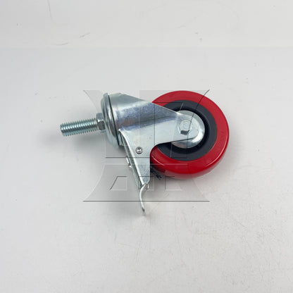 BQLZR 1pc Cart Thread Rod Swivel Caster with Brake 3inch Red for Handcart Furniture